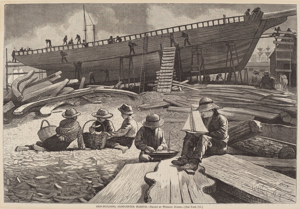 Ship-Building, Gloucester Harbor by after Winslow Homer