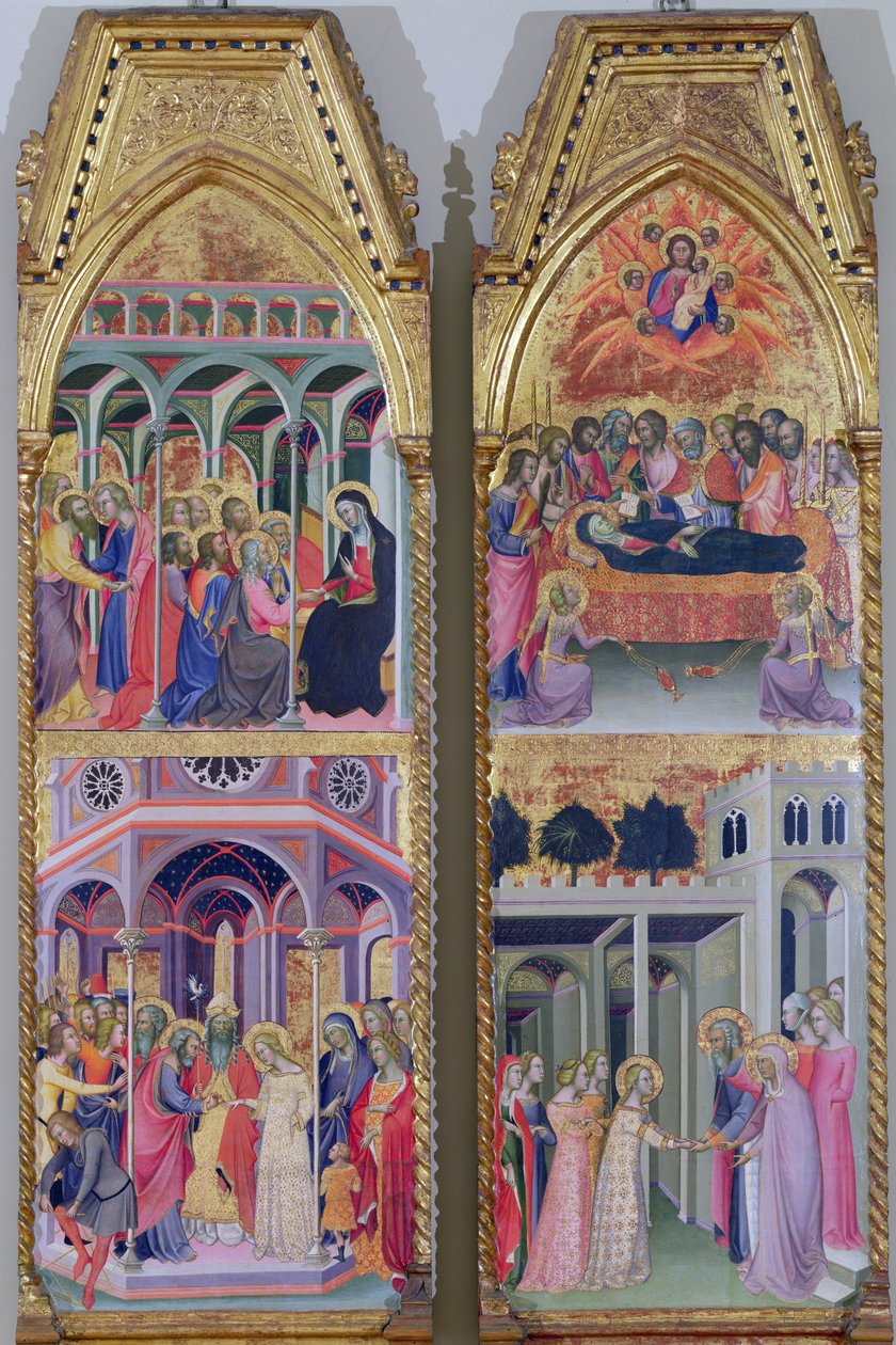 Triptych of the Coronation of the Virgin, Left and Right Panels by also Manfredi de Battilori Bartolo di Fredi