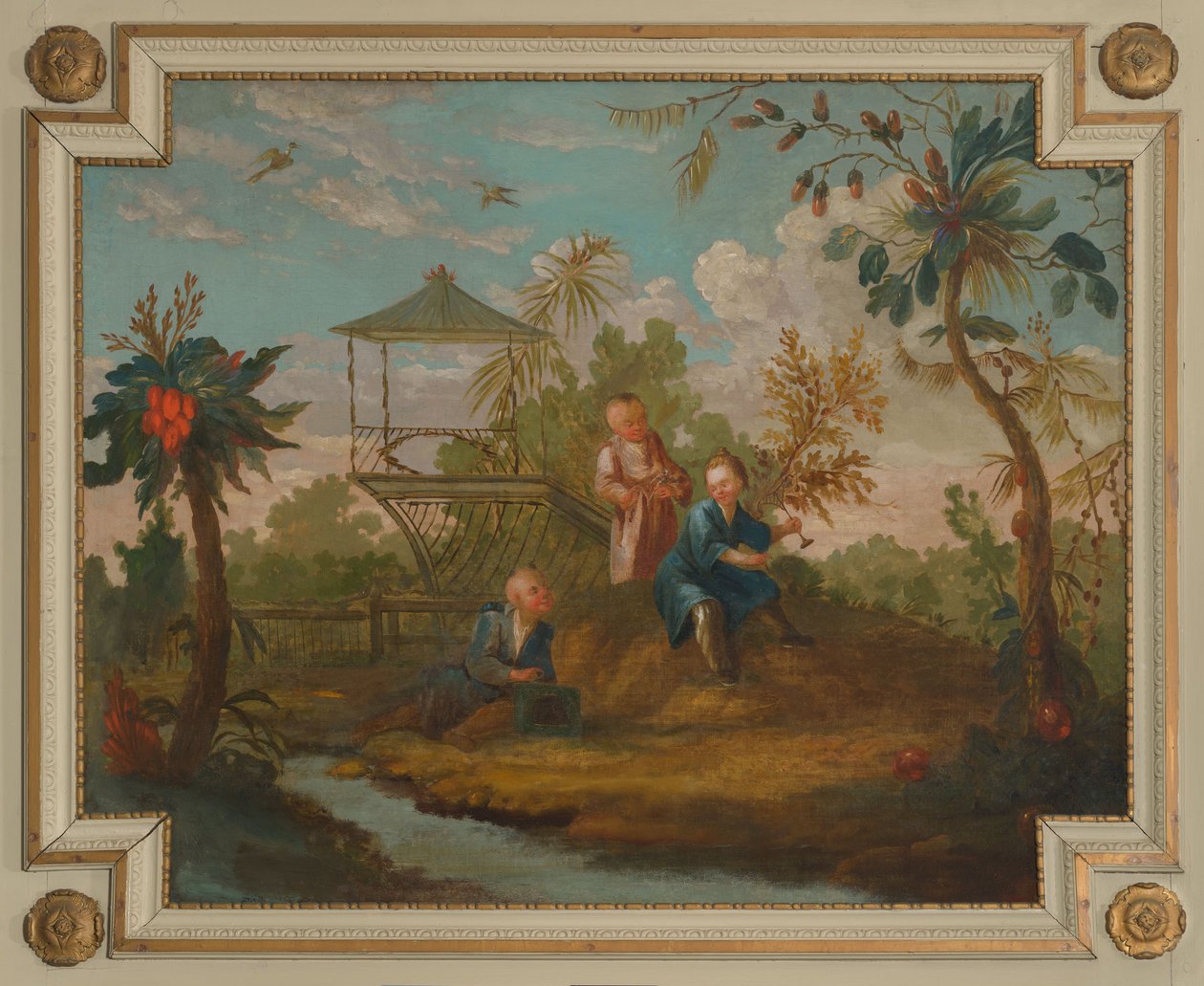 Overdoor Piece with Three Figures by a Ditch by anonymous 