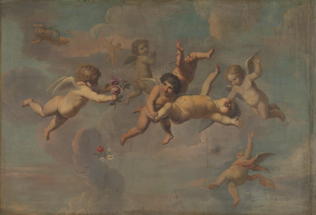 Tumbling Putti with Flowers by anonymous 