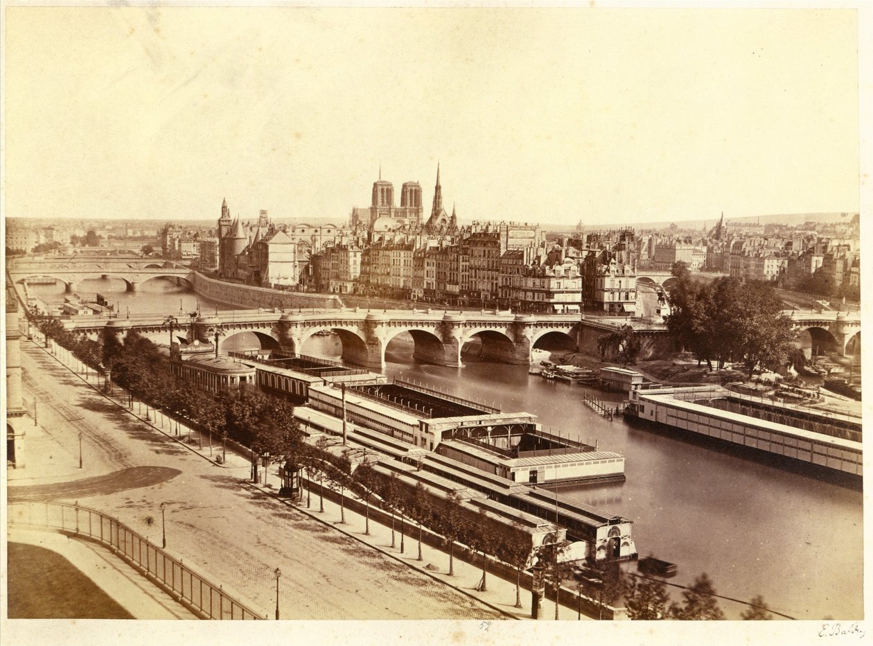 Seine with Bridges, in the Back Notre-Dame de Paris by Edouard Denis Baldus