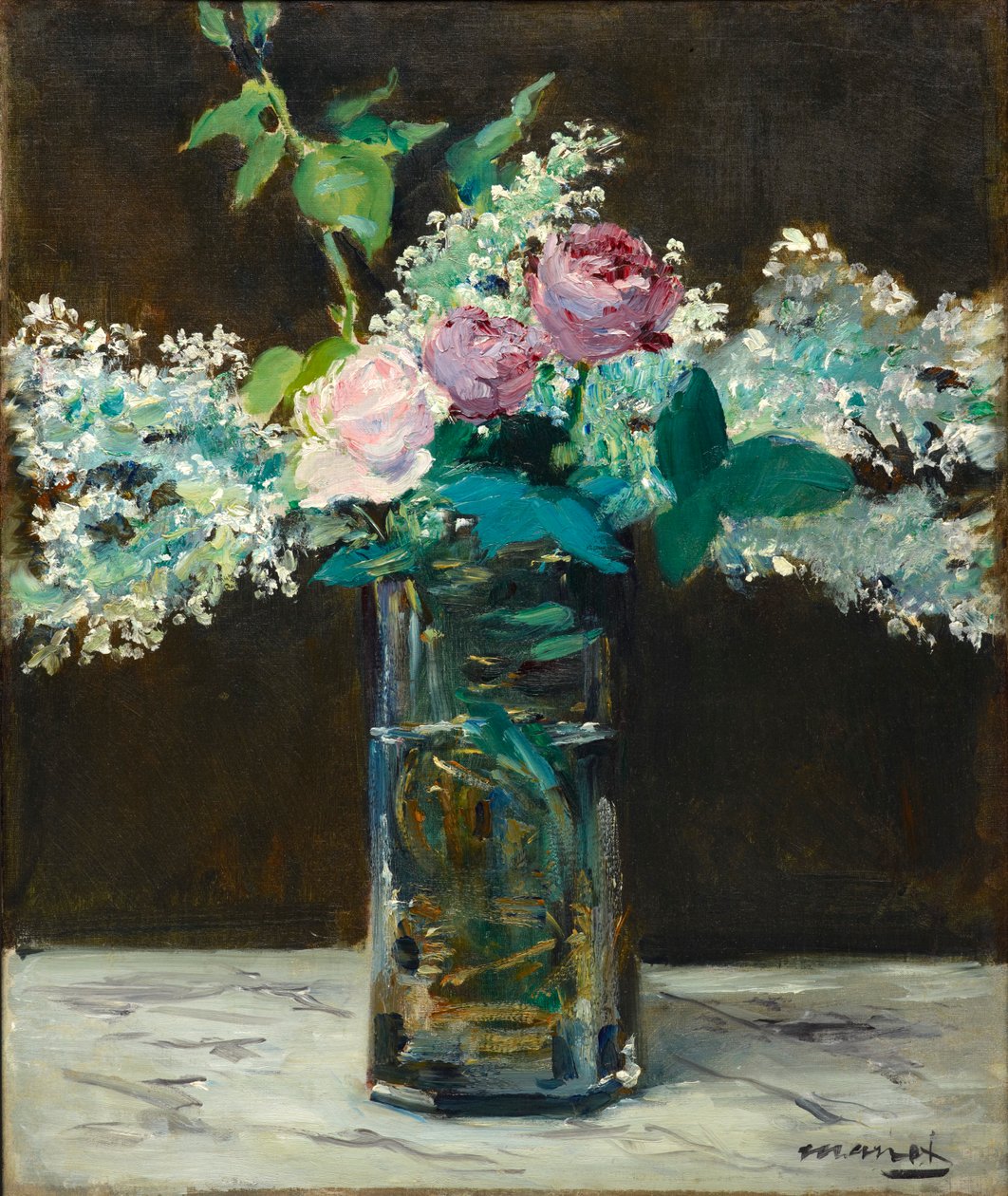 Vase with White and Pink Lilacs by Édouard Manet