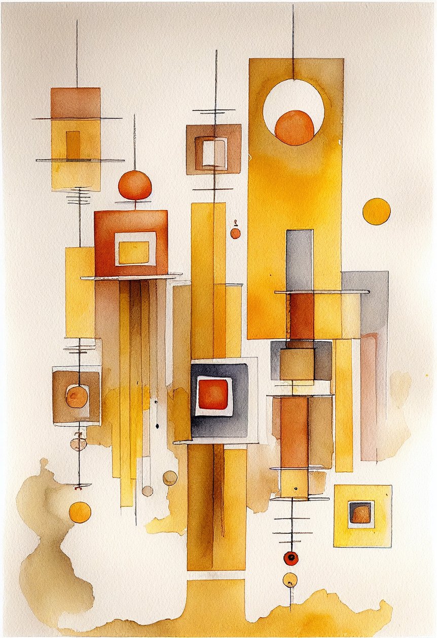 Abstract Watercolour Painting, Geometric Abstraction by F. Abderrahim