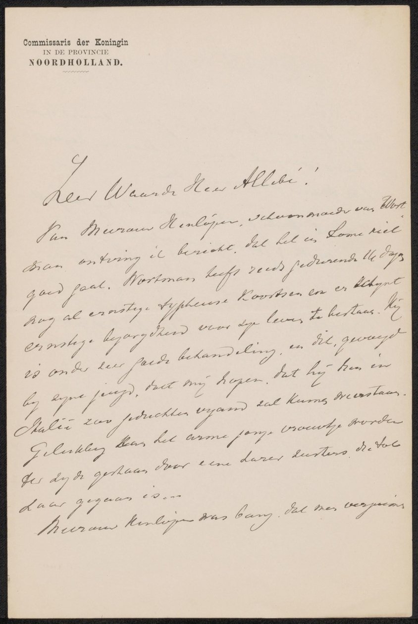 Letter to August Allebé by jonkheer Gijsbert van Tienhoven
