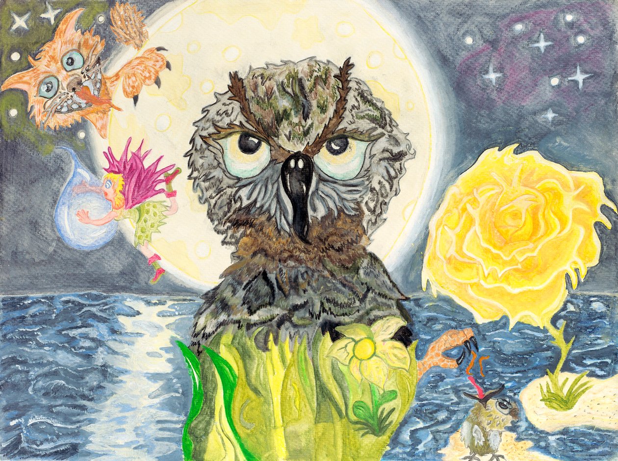 Owl by Full Moon by positivpoetic