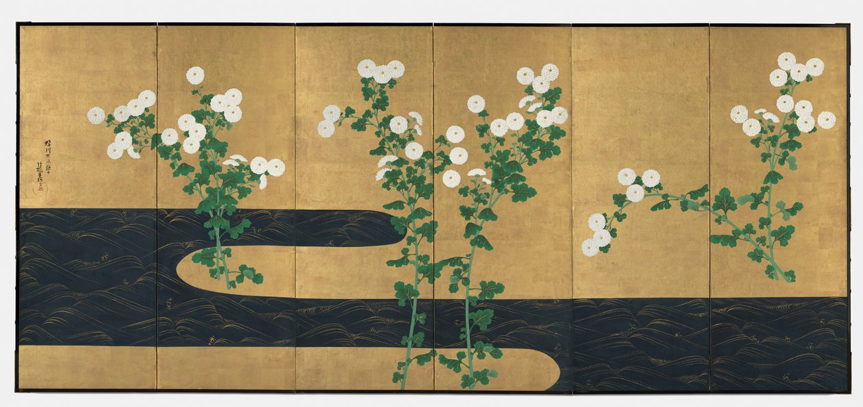 Chrysanthemums by a Stream by possibly by Ogata Kōrin