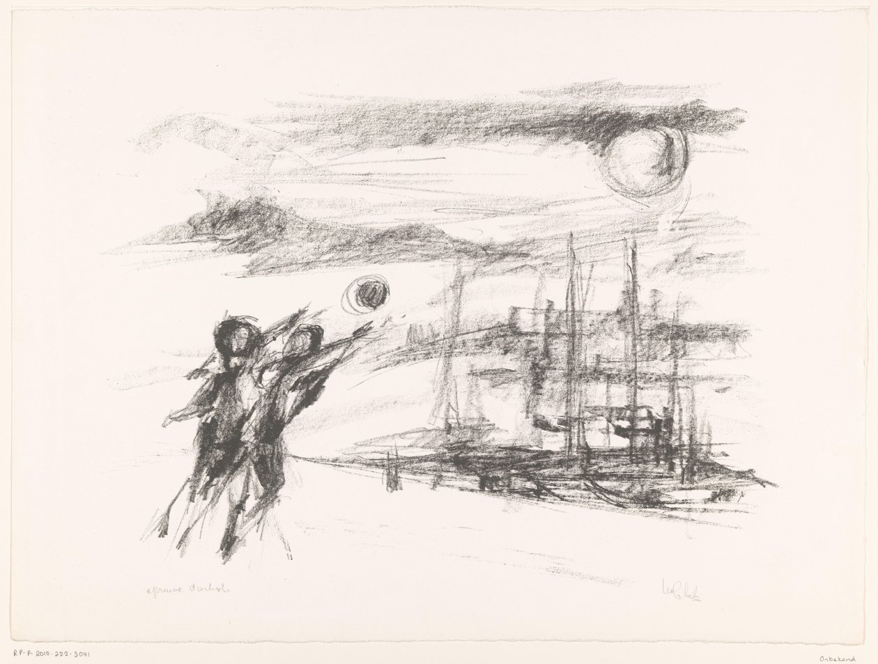 People at a Quay with Ships by unknown (signed by artist)