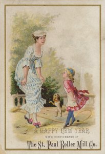 Lady and Girl Dancing, New Year Card
