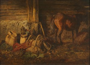Stable Interior with Horse