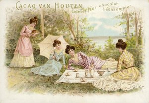 Finely dressed women having a picnic