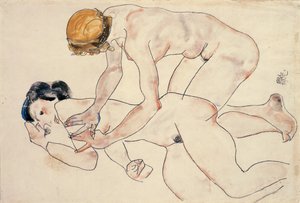 Two Female Nudes, Reclining and Kneeling