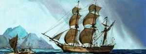 Unidentified Sailing Ship Approaching an Island