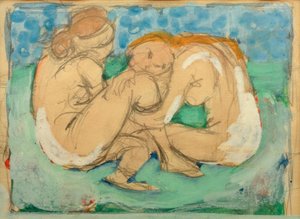 Two Female Nudes on Blue
