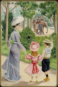 Lady and Children Waving at Elephant Ride