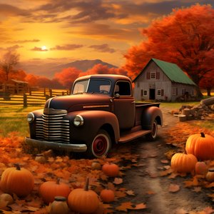 An Old Pickup Truck at an Autumn Sunset Evening 3