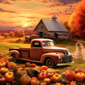 An Old Pickup Truck at an Autumn Sunset Evening 4