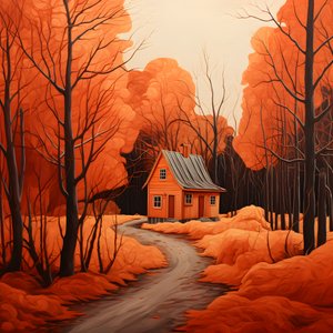 Big Red House on Blue Background 2