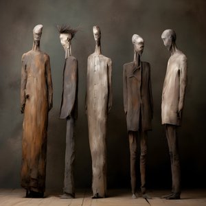 Four Clay Figures of Men Standing Side by Side 2