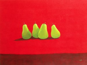 Pears on Red Cloth