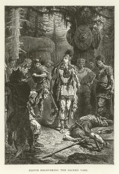 Clovis recovering the Sacred Vase (engraving) by (after) American School