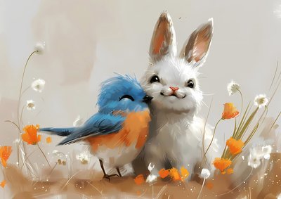Cute bird and rabbit manga drawing by F. Abderrahim