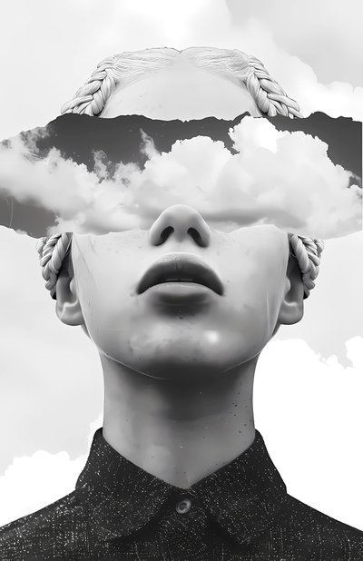 Paper collage art, cloud and abstract woman portrait by F. Abderrahim