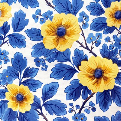 Blue and Yellow Floral Block Pattern by F. Abderrahim