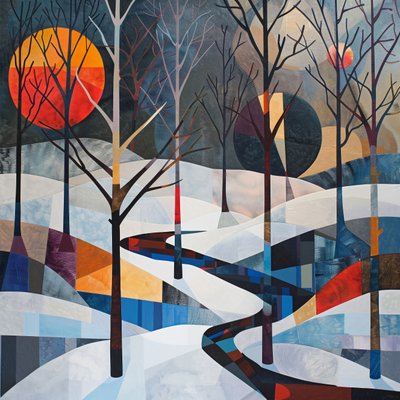 Trees & Winter landscape, abstract geometric shape by F. Abderrahim