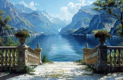 View of a lake & natural landscape from a balcony by F. Abderrahim