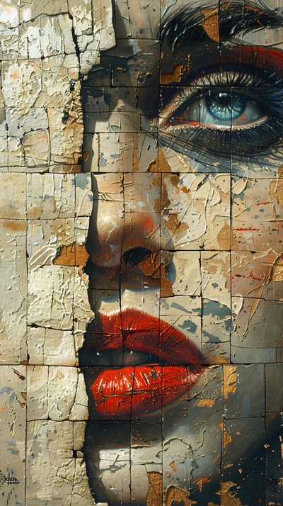 Woman face with Acrylic painting Brush Stroke by F. Abderrahim