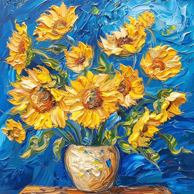 Acrylic painting: bright colors sunflowers Van Gogh style by F. Abderrahim