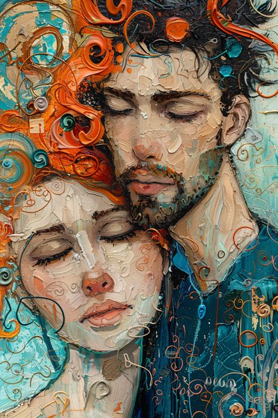 Digital painting: a man & girl in hug & love by F. Abderrahim