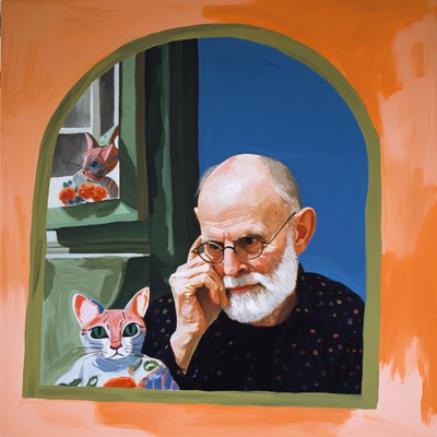 Cat and an Artist Looking in a Mirror by F. Abderrahim