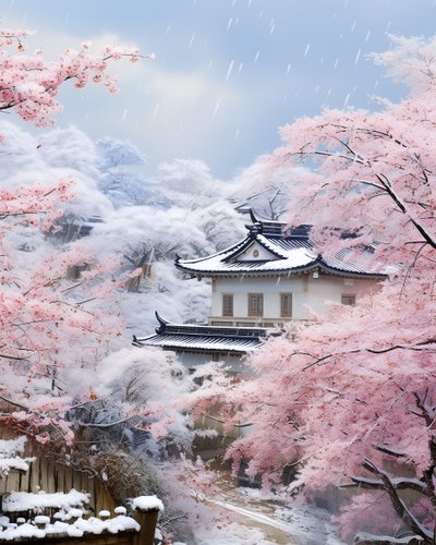 Chinese Village in Snowy Landscape by F. Abderrahim