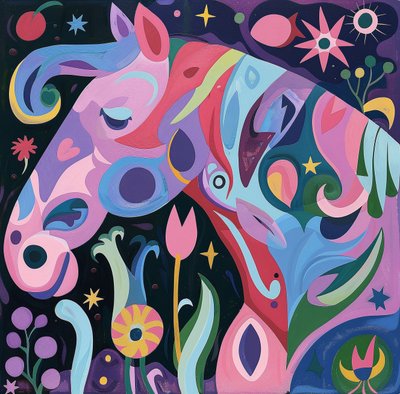 Abstract Painting Horse Cut Out with Irregular Line by F. Abderrahim