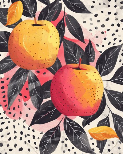 Apple Fruit and Plant Botanical Drawing by F. Abderrahim