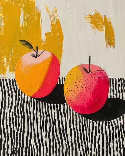 Apple Fruit and Plant Botanical Painting by F. Abderrahim