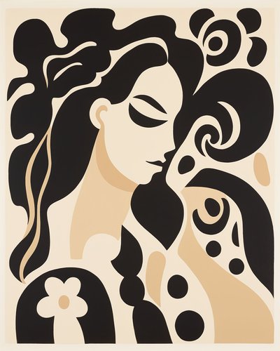 Beige and Black Abstract Woman Henri Matisse Style by F. Abderrahim