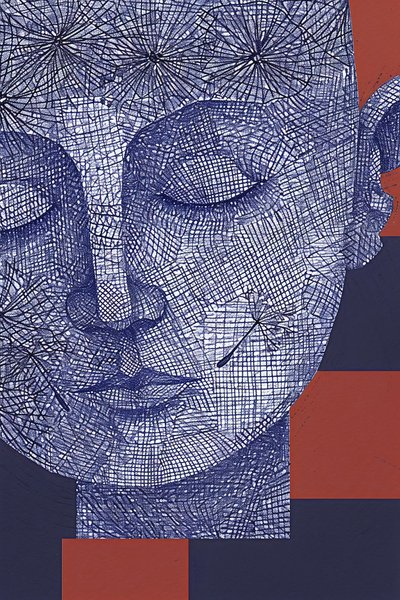 Blue Face of a Man Portrait by F. Abderrahim