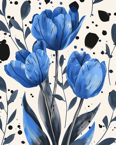 David Tulips Drawing in Blue by F. Abderrahim