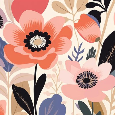 Botanical Illustration Pastel Bold Flowers Matisse Style by F. Abderrahim