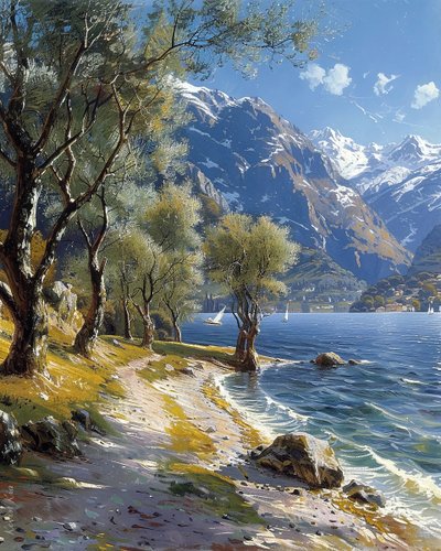 Mountain and Forest Landscape with a Quiet Lake, Online Art Prints by F. Abderrahim