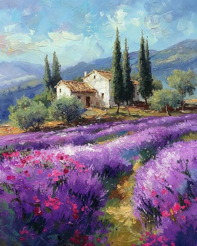 A Lavender Fields, Landscape with Scenic Overlook by F. Abderrahim