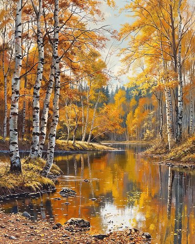 Landscape and Birch Trees with Crystal Clear Waters by F. Abderrahim