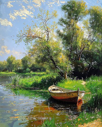 Boat on the edge of a lake with clear water by F. Abderrahim
