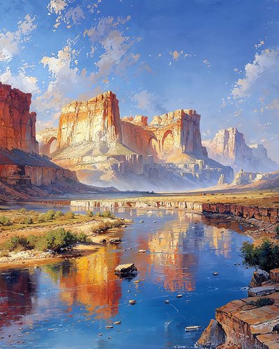 Landscape with Peaceful Misty Valley by F. Abderrahim