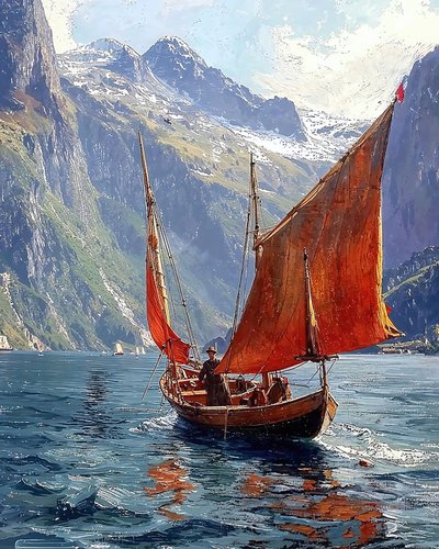 A Sailboat in a Valley Between the Mountains by F. Abderrahim