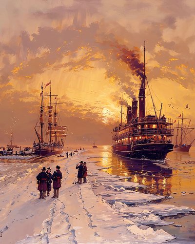 Steamboat Near Frozen Ice Caps by F. Abderrahim