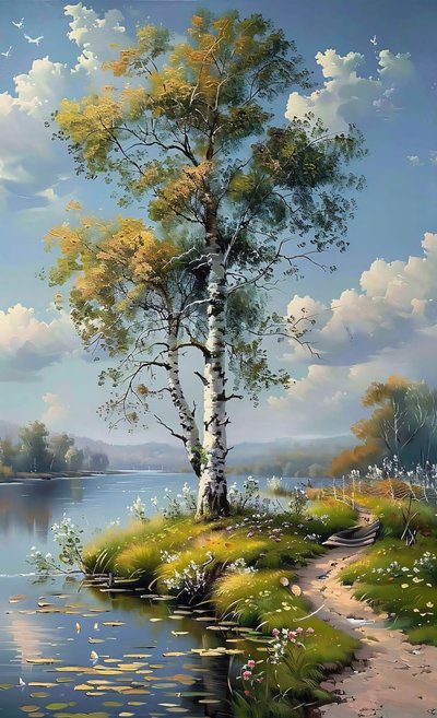 Trees & Stream Stretching to the Horizon by F. Abderrahim