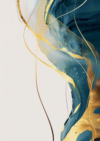 Abstract Minimalist Gold & Turquoise by F. Abderrahim